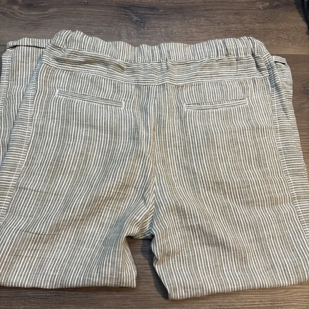 Anthropologie Linen Trousers Small Green Striped Coastal Pull-On Beach Pant